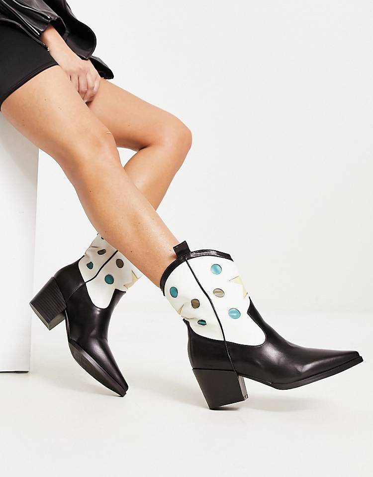 RAID Blu star print western boots in black